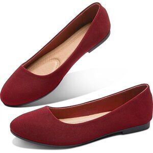 Obtaom Women Jujube Textile Rounded Toe Slip on Comfortable Ballet Flats Shoes